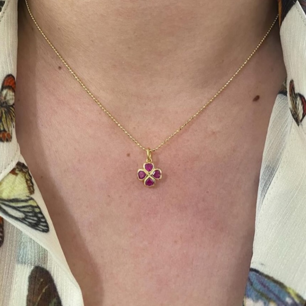 14k Gold & Natural Ruby Lucky Four Leaf Clover Mini Charm